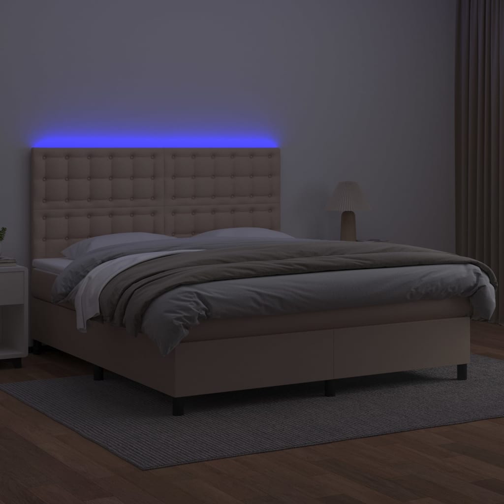 vidaXL Boxspring met matras en LED kunstleer cappuccinokleur 160x200cm bruin, foto 2