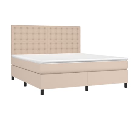 vidaXL Cama box spring colchón LED cuero sintético capuchino 160x200cm