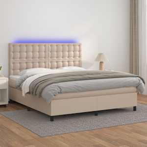 Box spring postelja z vzmetnico LED kapučino 160x200 cm