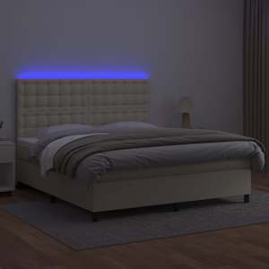 Box spring postel s matrací a LED krémová 180x200cm umělá kůže - obrázek 4
