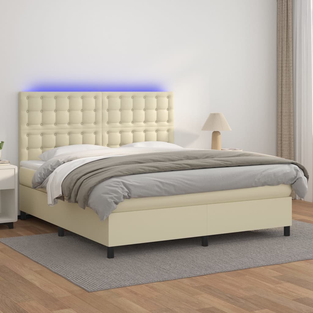 vidaXL Box spring postel s matrací a LED krémová 180x200cm umělá kůže