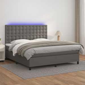 Box spring postel s matrací a LED šedá 180x200 cm umělá kůže - obrázek 1