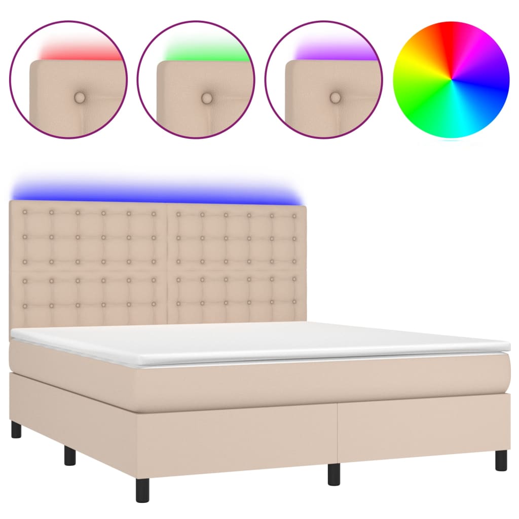 vidaXL Box spring postel matrace a LED cappuccino 180x200cm umělá kůže