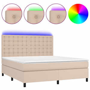 Box spring postel matrace a LED cappuccino 180x200cm umělá kůže - obrázek 2