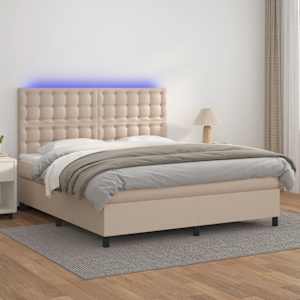 Box spring postel matrace a LED cappuccino 180x200cm umělá kůže - obrázek 1