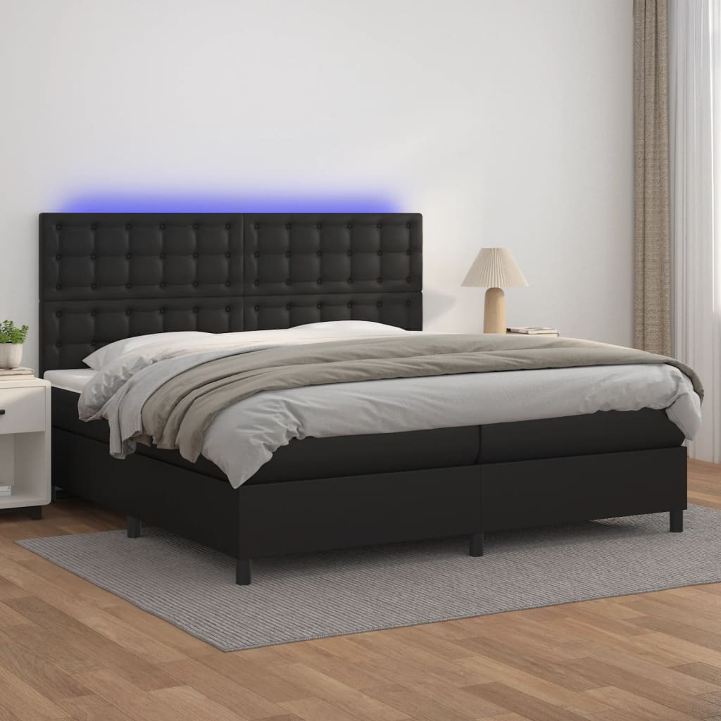 Box spring postel s matrací a LED černá 200x200 cm umělá kůže