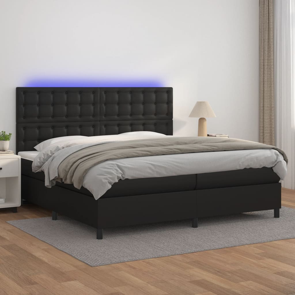 Boxspringbett mit Matratze & LED Schwarz 200×200 cm Kunstleder