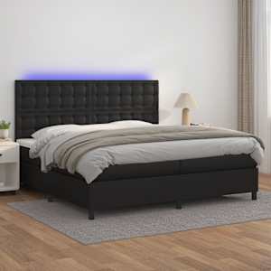 Box spring postel s matrací a LED černá 200x200 cm umělá kůže - obrázek 1