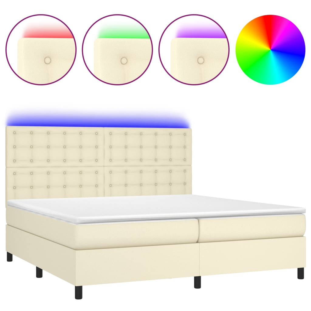 vidaXL Boxspring met matras en LED kunstleer crèmekleurig 200x200 cm, foto 3