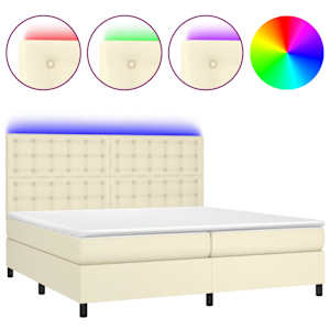 Box spring postel s matrací a LED krémová 200x200 cm umělá kůže - obrázek 2
