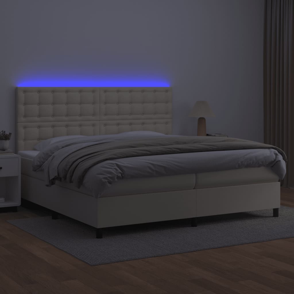 vidaXL Boxspring met matras en LED kunstleer crèmekleurig 200x200 cm, foto 2