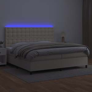 Box spring postel s matrací a LED krémová 200x200 cm umělá kůže - obrázek 4