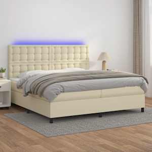 Box spring postel s matrací a LED krémová 200x200 cm umělá kůže - obrázek 1