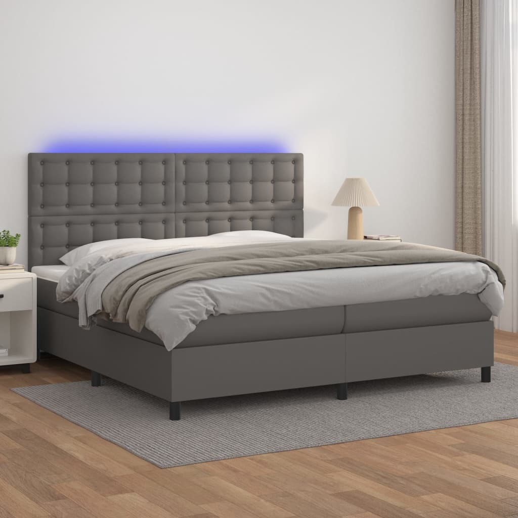 Sommier tapissier et matelas et LED Gris 200x200 cm Similicuir