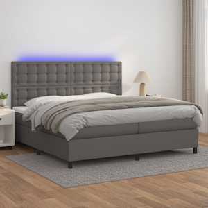 Box spring postel s matrací a LED šedá 200x200 cm umělá kůže - obrázek 1