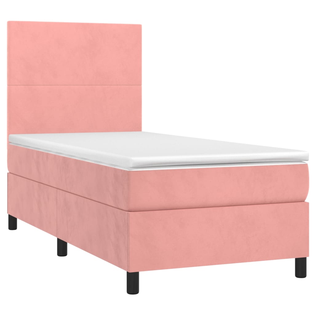 Rózsaszín bársony rugós és LED-es ágy matraccal 80 x 200 cm 