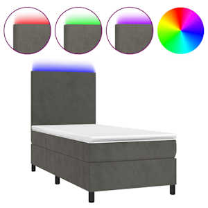 Box spring postel s matrací a LED tmavě šedá 90x190 cm samet - obrázek 2