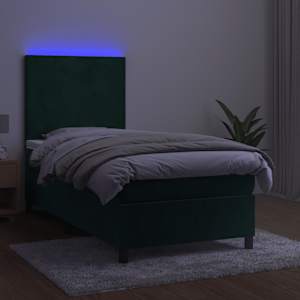Box spring postel s matrací a LED tmavě zelená 90x190 cm samet - obrázek 4
