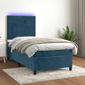 Box spring postel s matrací a LED tmavě modrá 90x190 cm samet - obrázek 1