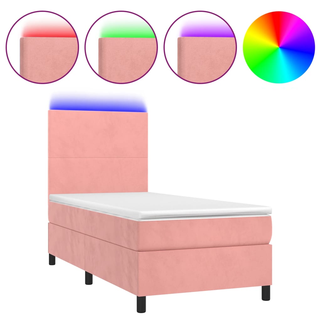 vidaXL Boxspring met matras en LED fluweel roze 90x190 cm, foto 3