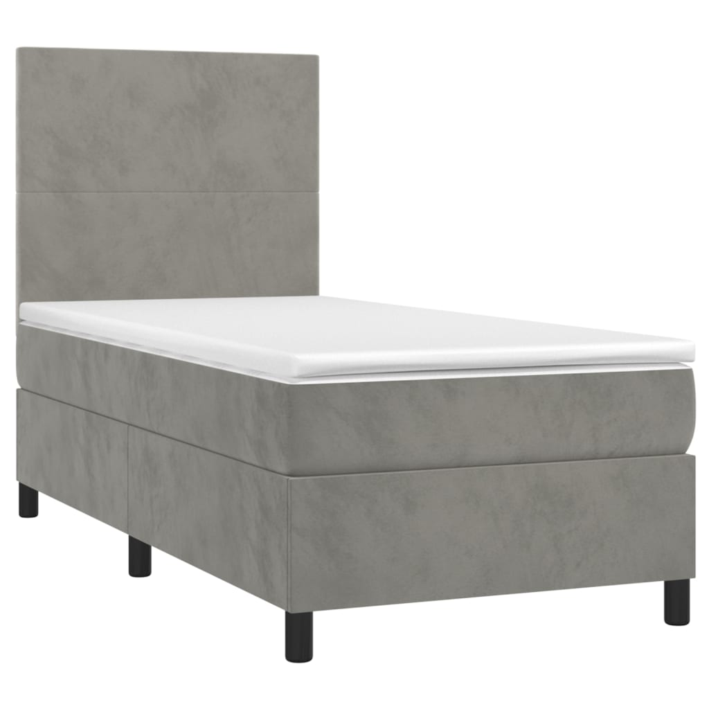 vidaXL Boxspring met matras en LED fluweel lichtgrijs 90x200 cm afbeelding