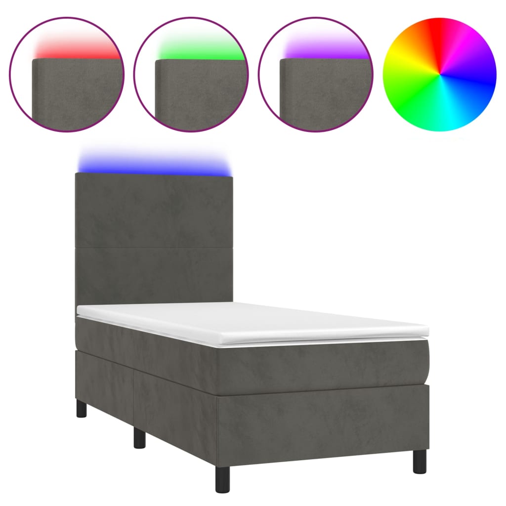 Thumbnail - vidaXL Boxspringbett mit Matratze & LED Dunkelgrau 90x200 cm Samt