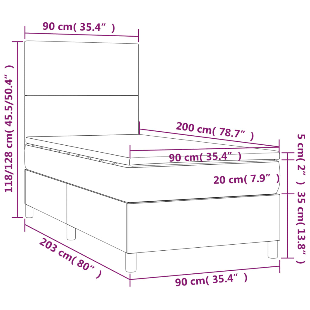 Box spring postel s matrací a LED černá 90x200 cm samet