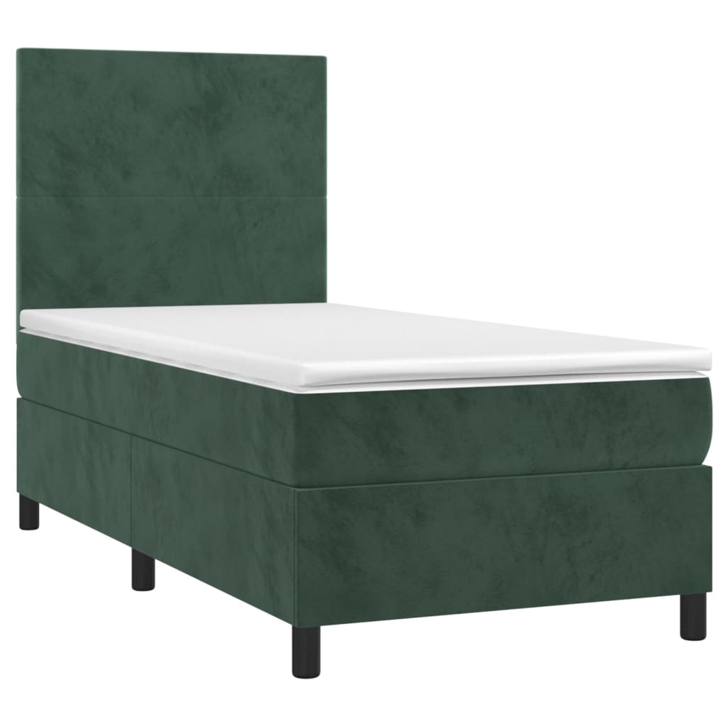 vidaXL Boxspring met matras en LED fluweel donkergroen 90x200 cm afbeelding