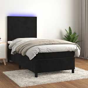 Box spring postel s matrací a LED černá 100x200 cm samet - obrázek 1