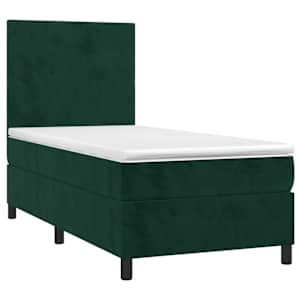 Box spring postel s matrací a LED tmavě zelená 100x200 cm samet - obrázek 3