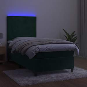 Box spring postel s matrací a LED tmavě zelená 100x200 cm samet - obrázek 4