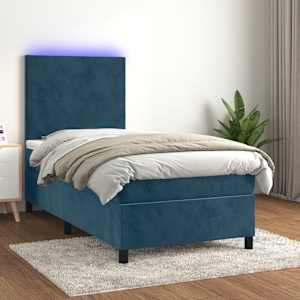 Box spring postel s matrací a LED tmavě modrá 100x200 cm samet - obrázek 1