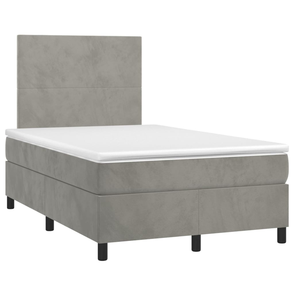 vidaXL Boxspring met matras en LED fluweel lichtgrijs 120x200 cm afbeelding
