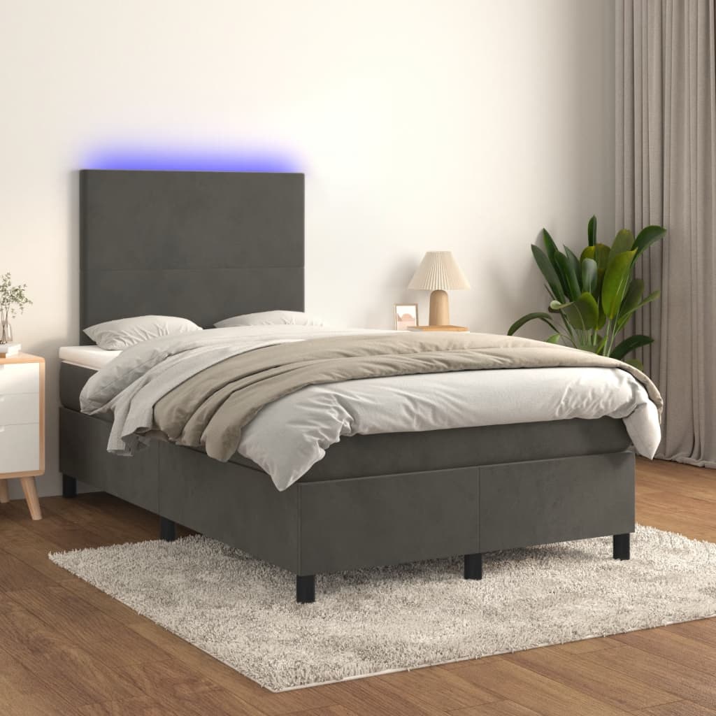 Box spring postel s matrací a LED tmavě šedá 120x200 cm samet