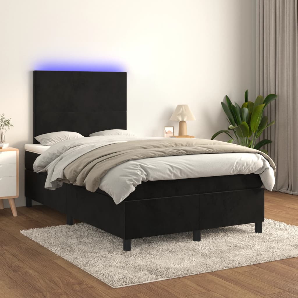 Sommier tapissier avec matelas et LED Noir 120 x 200 cm Velours