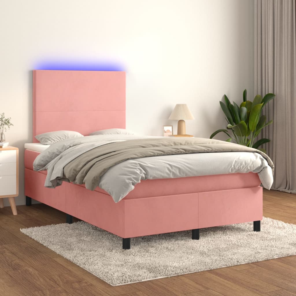 vidaXL Boxspringbett mit Matratze & LED Rosa 120x200 cm Samt