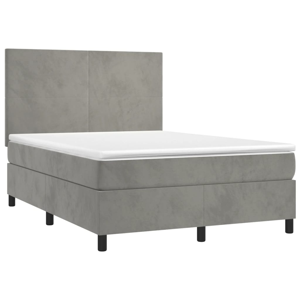 vidaXL Boxspring met matras en LED fluweel lichtgrijs 140x190 cm afbeelding