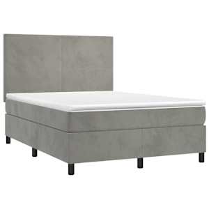 Box spring postel s matrací a LED světle šedá 140x190 cm samet - obrázek 3