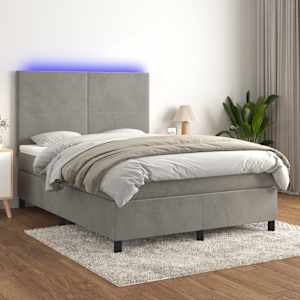 Box spring postel s matrací a LED světle šedá 140x190 cm samet - obrázek 1