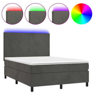 Box spring postel s matrací a LED tmavě šedá 140x190 cm samet - obrázek 2