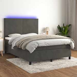 Box spring postel s matrací a LED tmavě šedá 140x190 cm samet - obrázek 1