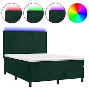 Box spring postel s matrací a LED tmavě zelená 140x190 cm samet - obrázek 2