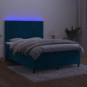 Box spring postel s matrací a LED tmavě modrá 140x190 cm samet - obrázek 4