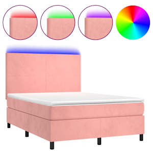 Box spring postel s matrací a LED růžová 140x190 cm samet - obrázek 2