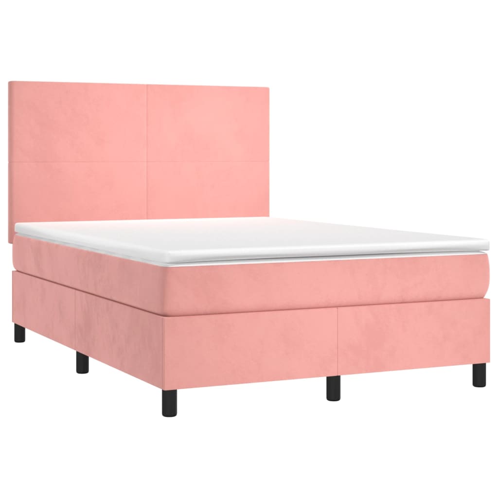 vidaXL Boxspring met matras en LED fluweel roze 140x190 cm afbeelding