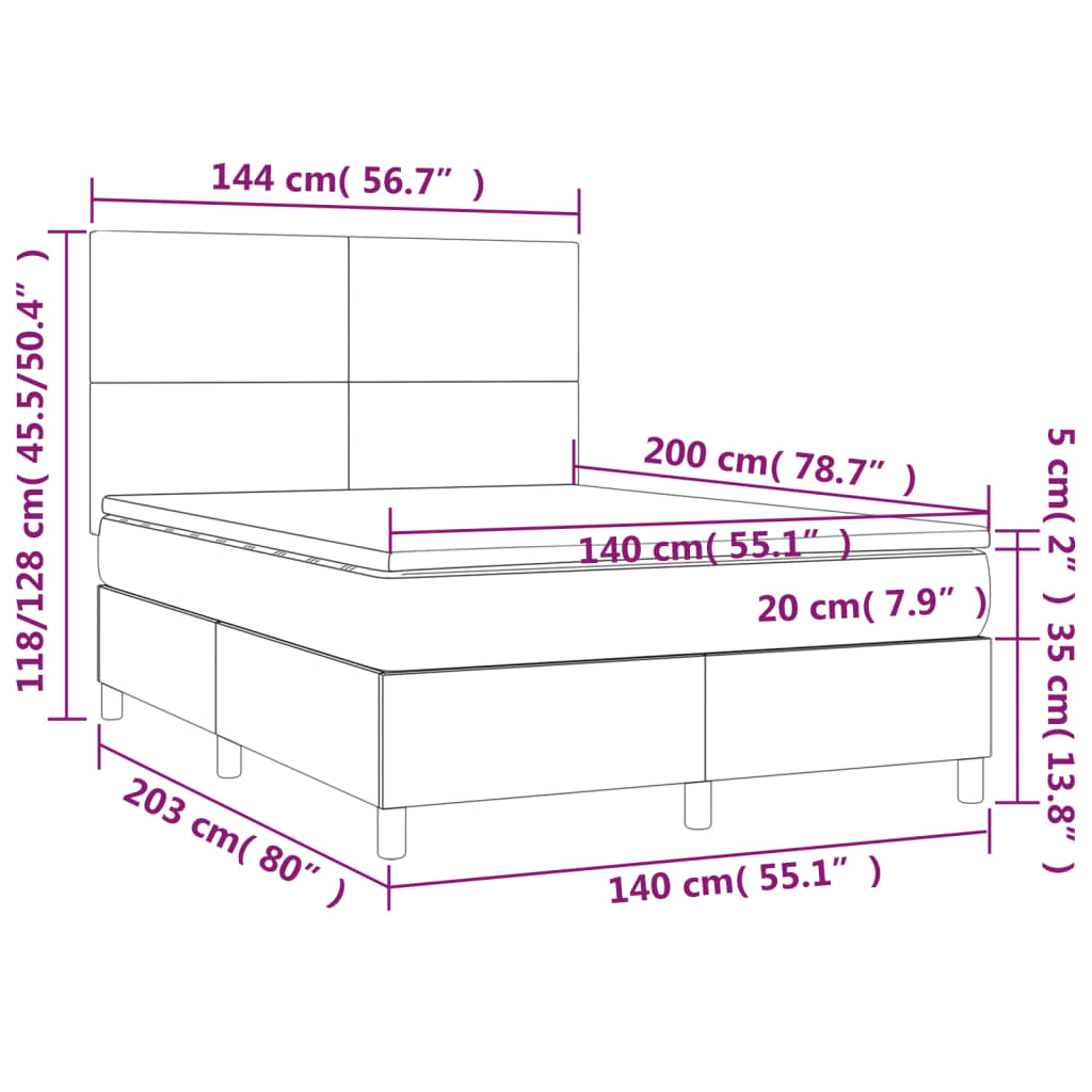 Łóżko kontynentalne z materacem i diodami LED - 203x144x118/128 cm