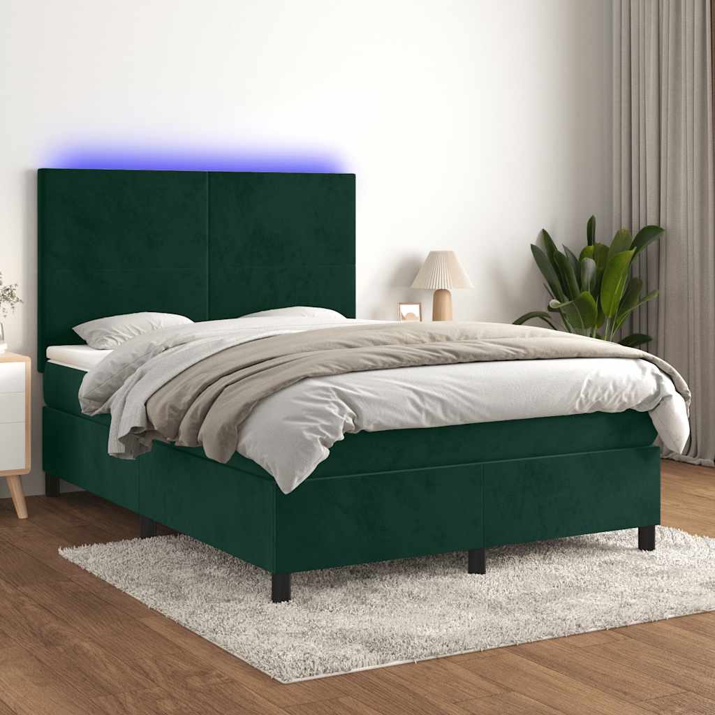 Kontinentalseng Med Led-Lys Velour Mørkegrøn - Med ensartet mønster / 140 x 200 cm