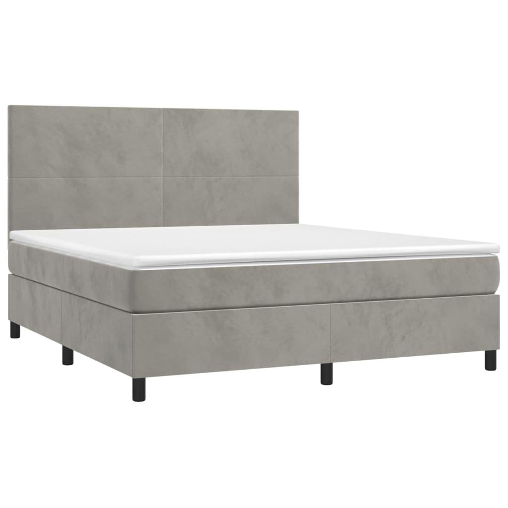 vidaXL Boxspring met matras en LED fluweel lichtgrijs 160x200 cm afbeelding