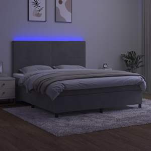 Box spring postel s matrací a LED světle šedá 160x200 cm samet - obrázek 4
