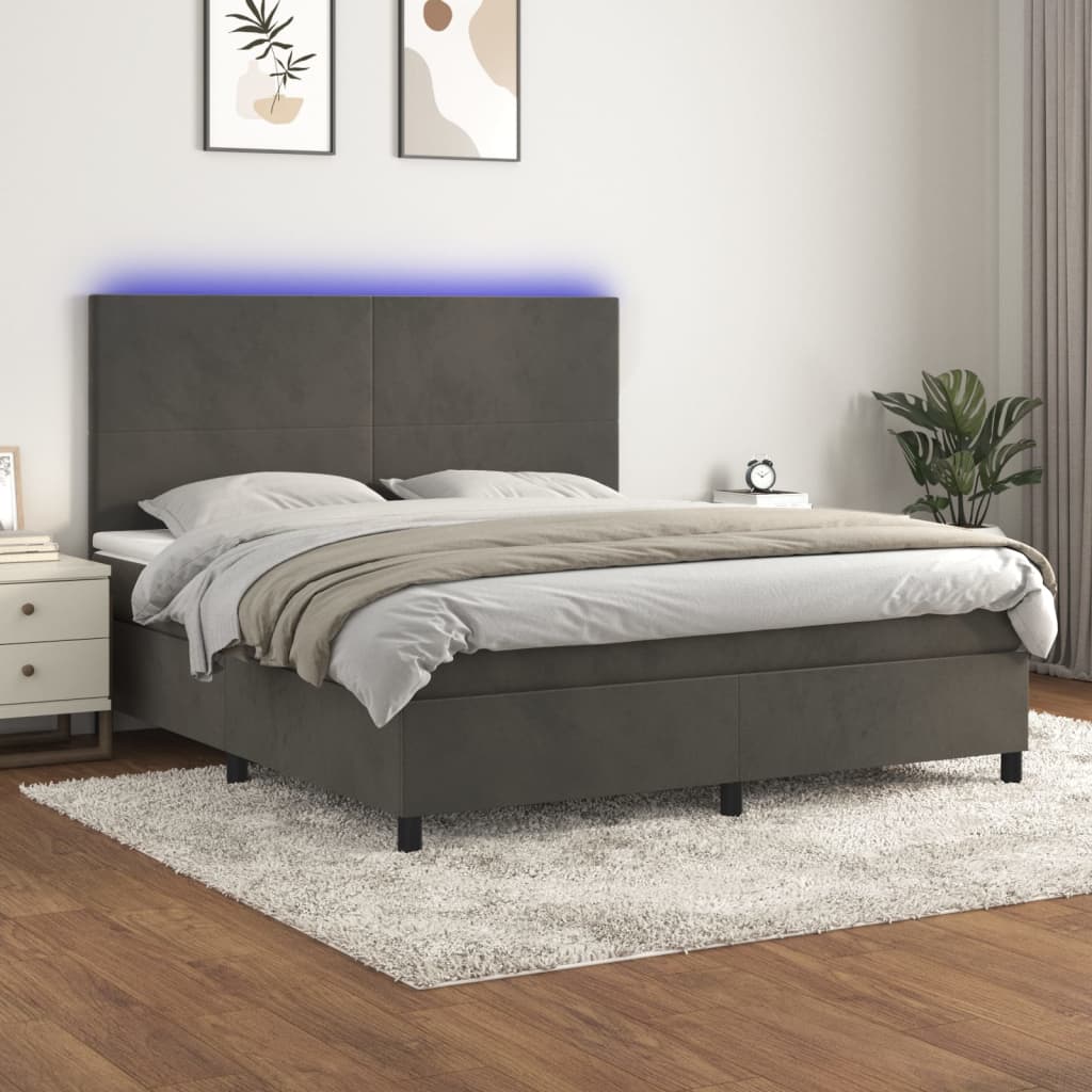 Box spring postel s matrací a LED tmavě šedá 160x200 cm samet